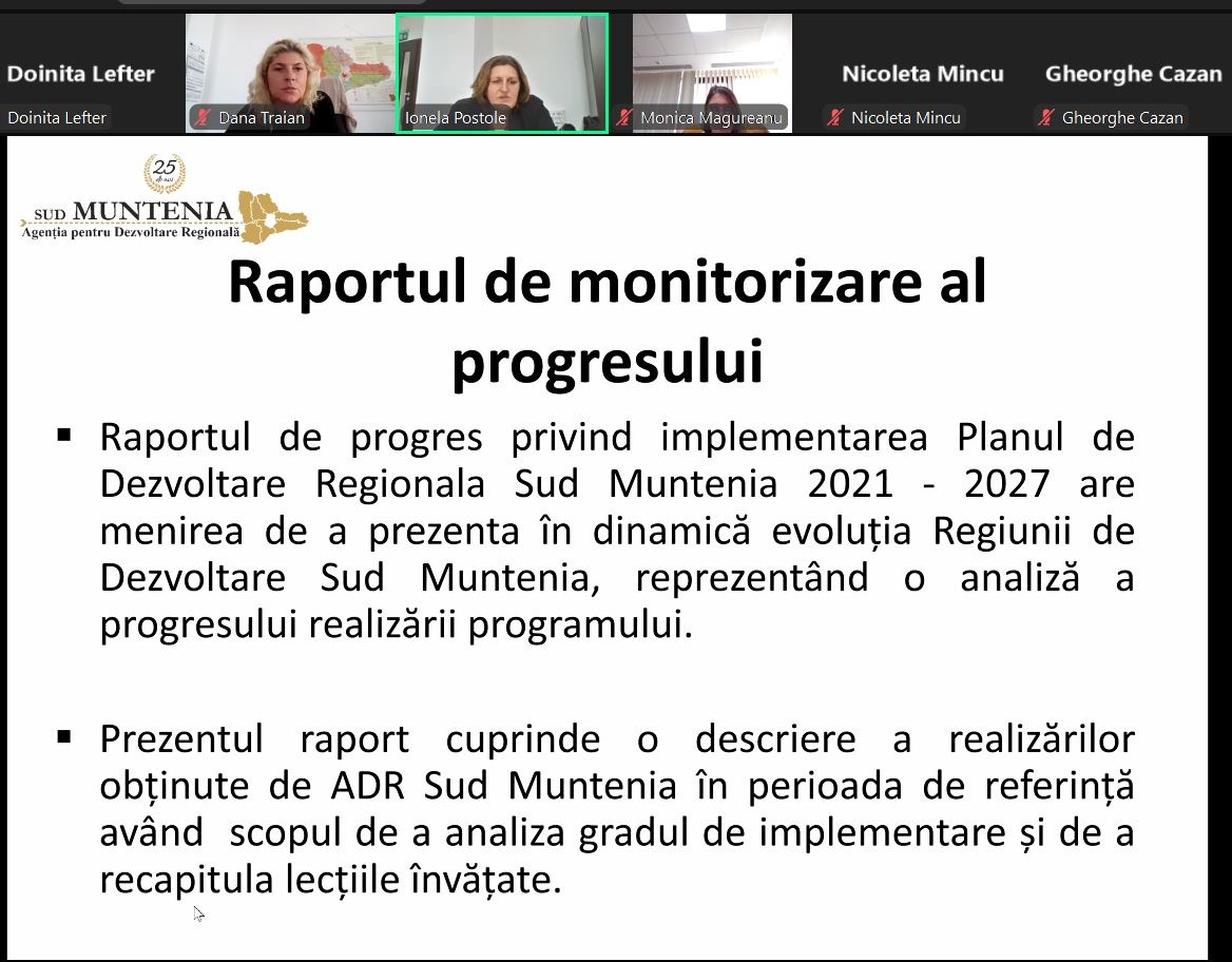 A fost avizat primul raport strategic de monitorizare a Planului de Dezvoltare Regională 2021-2027 Sud-Muntenia