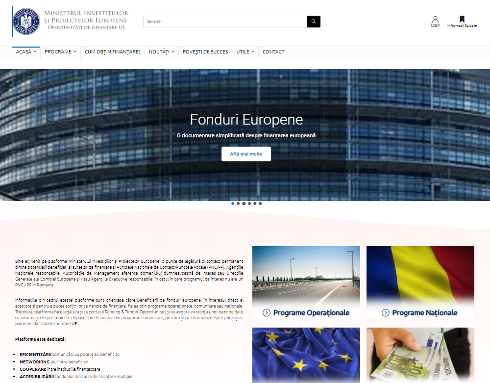 Punct unic de informare online privind sursele de finanțare, lansat de Ministerul Investițiilor și Proiectelor Europene